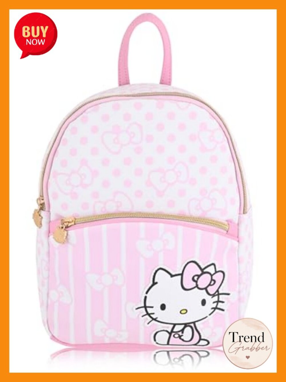 PU Leather Mini Backpack with Keychain for Women Hello Kitty Daypack